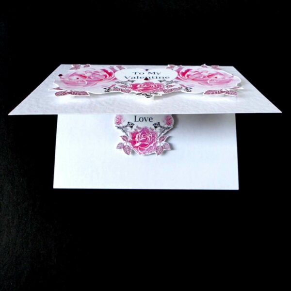 Valentine Two Pink Rose Heart Handmade Card.