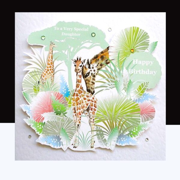 Happy Birthday Daughter - Mother and Baby Giraffe Handmade Card