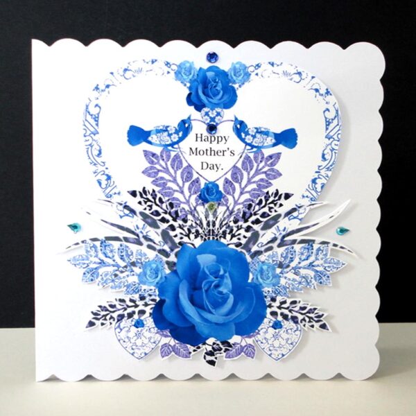 Happy Mother's Day - Blue Heart Display Handmade Card