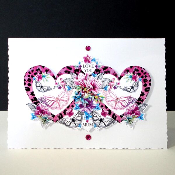 Mother's Day Pink Heart and Butterfly Card