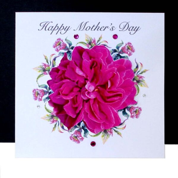 Happy Mother's Day Cerise Rose Handmade Card.