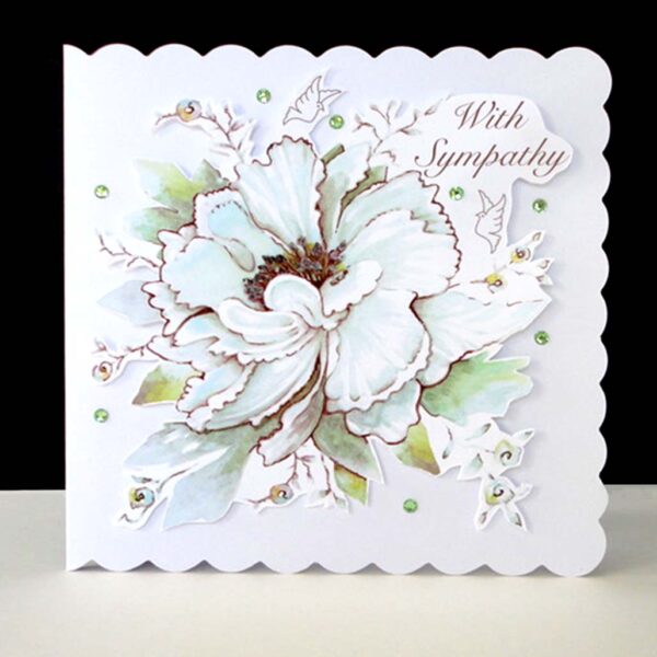 Sympathy - White Flowers and Doves Handmade  Card.