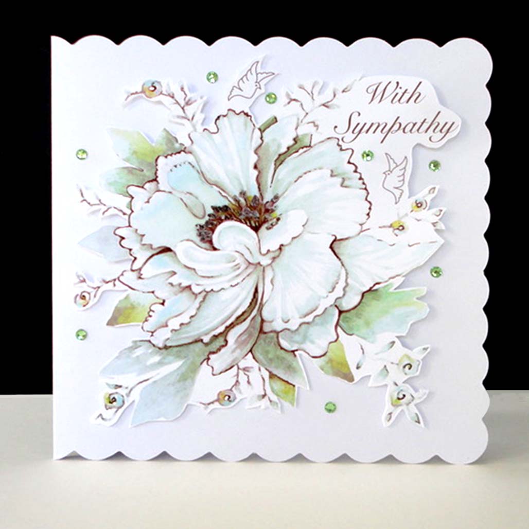 Sympathy - White Flowers and Doves Handmade Card. - Decorque Cards