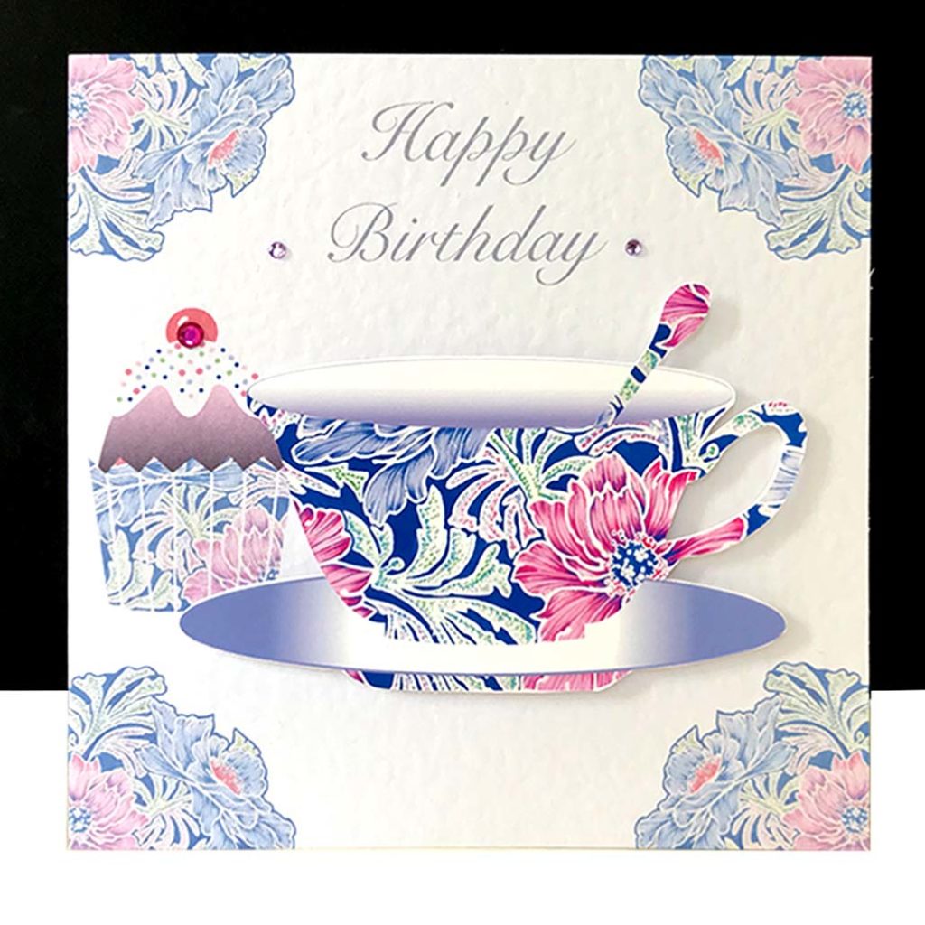 A Happy Birthday Afternoon Tea Pink & Lilac Floral Handmade Card