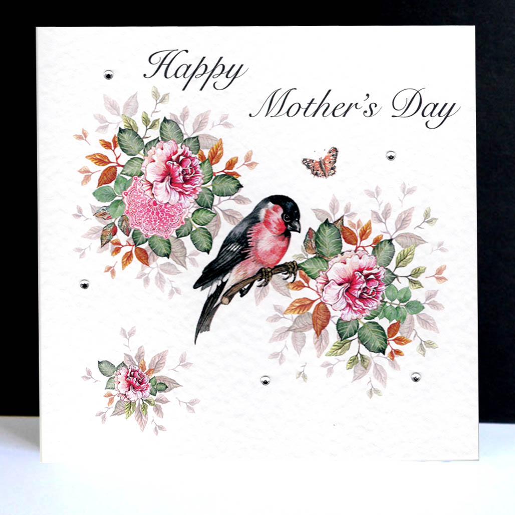 New Bullfinch Rose MD main A Happy Mother's Day - Bullfinch and Roses Handpainted Card - Image 1