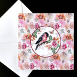A Beautiful Bullfinch in Pattern - Hand-painted Card - Image 2