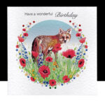 A Happy Birthday - Fox with Summer Poppies Handmade Card